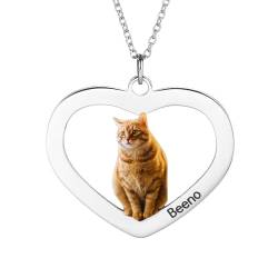 OTXIXTO Personalisierte Foto-Halskette Edelstahl Katze Hund Haustier Farbig Bild Herz Förmiger Anhänger, Individuelle Geschenke für Frauen/Männer/Tierliebhaber von OTXIXTO