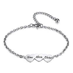 OTXIXTO Personalisierte Namens Armbänder für Frauen 2–5 Gravierte Herzen, Bettelarmband für Freundschaft, Mutter, Verstellbare Glieder, Geschenk für Beste Freundin, Geburtstag, Brautjungfer von OTXIXTO