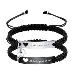 OTXIXTO Personalisierte Passende Armbänder für Paare Einstellbare Geflochtene Paare Armbänder mit Verbindbarem Herz Personalisiertes Gravur Beziehung Name Armband mit Eingraviert Hohlen Herz (Stil B2) von OTXIXTO