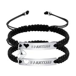 OTXIXTO Personalisierte Passende Armbänder für Paare Einstellbare Geflochtene Paare Armbänder mit Verbindbarem Herz Personalisiertes Gravur Beziehung Name Armband mit Eingraviert Hohlen Herz (Stil B1) von OTXIXTO