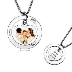 OTXIXTO Personalisierte Silbern Halskette mit 6 Namen und Foto mit Herz Anhänger aus Edelstahl, individuelles Schmuckgeschenk für Familie/Freunde/Oma/Mutter von OTXIXTO