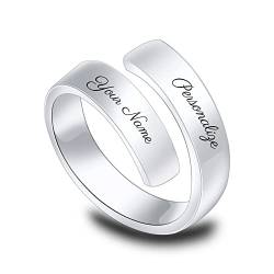 OTXIXTO Personalisierter Einstellbar Ring aus 925er Sterling Silber, Name/Datum Eingraviert, Angepasst Geburtsstein für Frauen, Freunde, Hochzeit, Stapelband, Verstellbarer Verlobungsring von OTXIXTO
