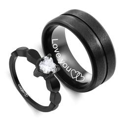 OTXIXTO Personalisiertes Passendes Paare Ringe Set Maßgeschneiderte Versprechen Ringe für Paare Edelstahl Eingraviert Namen Ringe Schmuck für Ihn Sie Passende Ringe für Frauen Männer (C1: Ringe Set) von OTXIXTO