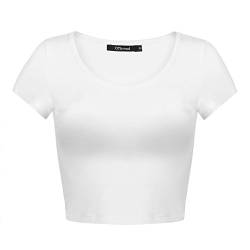 OThread & Co. Damen Basic Crop Tops Stretch Casual U-Ausschnitt Cap Sleeve Shirt, Weiß, Klein von OThread & Co.