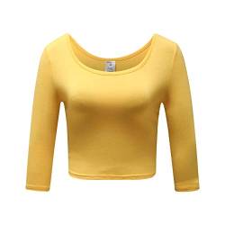 OThread & Co. Damen Crop Tops Basic Stretch U-Ausschnitt 3/4 Arm T-Shirt - Gelb - Klein von OThread & Co.