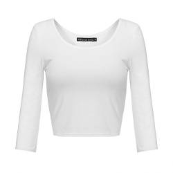 OThread & Co. Damen Crop Tops Basic Stretch U-Ausschnitt 3/4 Arm T-Shirt - Wei� - Groß von OThread & Co.