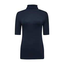 OThread & Co. Damen Halbarm Rollkragen T-Shirt Basic Stretch Layer Comfy High Neck Top, Marineblau, Groß von OThread & Co.