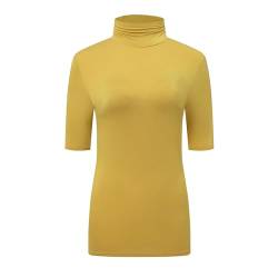 OThread & Co. Damen Halbarm Rollkragen T-Shirt Basic Stretch Layer Comfy High Neck Top, dunkelgelb, Klein von OThread & Co.