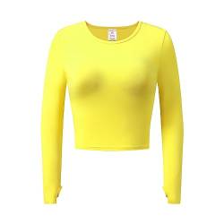 OThread & Co. Damen Langarm Crop Top Comfy Daumenloch Shirts Basic Stretch Layer, gelb, Klein von OThread & Co.