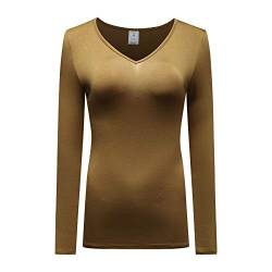 OThread & Co. Damen Langarm T-Shirt V-Ausschnitt Basic Layer Stretchy Shirts, Goldfarben, Grün, Mittel von OThread & Co.