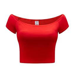 OThread & Co. Damen Schulterfrei, kurzärmelig, bauchfrei, bequem, Basic Stretch Layer-Shirt - Rot - Klein von OThread & Co.