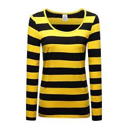 OThread & Co. Langärmeliges gestreiftes T-Shirt mit U-Ausschnitt für Damen, Gelb/Schwarz, X-Groß von OThread & Co.