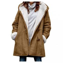 OUAPPA Mantel Damen Winter Plus Size Einfarbig Lang Wollmantel Wolljacke Kapuzenjacke Basic Coat Elegant Knopf Jacke Herbst Winter Casual Lose Outdoorjacke Outwear(B Braun,S) von OUAPPA