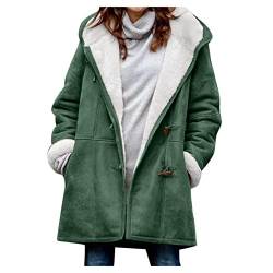 OUAPPA Mantel Damen Winter Plus Size Einfarbig Lang Wollmantel Wolljacke Kapuzenjacke Basic Coat Elegant Knopf Jacke Herbst Winter Casual Lose Outdoorjacke Outwear(B Grün,XXL) von OUAPPA