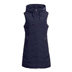 OUAPPA Weste Damen Winter Lang Vest mit Kapuze Weste Mantel Ärmellose Warmer Steppweste Damen Daunenjacke Steppjacke mit Taschen Herbst Winter Outdoor Klettern Reisen(A Marine,5XL) von OUAPPA