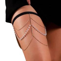 OUBFUUY Perlen Beine Ketten Elastizität Beine Ketten Beine mit Kristall Mehrschichtiges Bein Armband Frauen Bein Schmuck Nachtclub von OUBFUUY