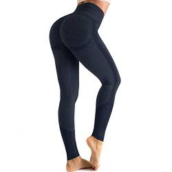 OUDOTA Damen Sports Leggings Slim Fit Hohe Taille Lange mit Bauchkontrolle Sport Blickdicht Yogahose Fitnesshose Laufhose Tights für zum Laufen Radfahren Fitness Mit Duft Navy Blau L von OUDOTA