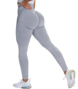 OUDOTA Damen Sports Leggings Slim Fit Hohe Taille Lange mit Bauchkontrolle Sport Blickdicht Yogahose Fitnesshose Laufhose Tights für zum Laufen Radfahren Fitness Weiß grau M von OUDOTA