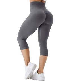 OUDOTA Sporthose Damen 3/4 Kurze Leggings Kurz Radlerhose Shorts Hohe Taille Sport Gym für Capri Leggins Yogahose Blickdicht Laufhose Fitness Workout Radfahren Training Tights Sportleggins Grau S von OUDOTA