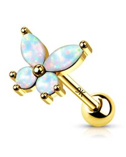 OUFER Body Piercing Tragus Earring 9K Soild Gold Helix Earrings Piercings Stud 16G Tragus Bar Butterfly Helix Tragus Conch Stud Piercing Jewellery for Women Men von OUFER Body Piercing