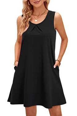 OUGES 2024 Sommerkleid Damen Ärmelloses Strandkleid Rundhals Kleid Freizeitkleid mit Taschen(Schwarz,XL) von OUGES