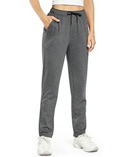 OUGES Damen Baumwolle Sweatpants Open Bottom Yoga Sporthose Straight Leg Lounge Casual Pants mit Taschen, anthrazit, Mittel von OUGES