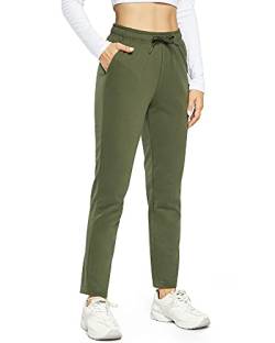 OUGES Damen Jogginghose Yoga Hose Baumwolle Sporthose Lang Freizeithose Trainingshose mit Taschen für Frauen(Olive,M) von OUGES