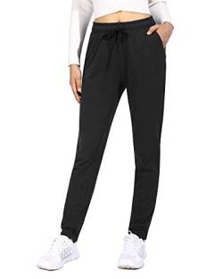 OUGES Damen Jogginghose Yoga Hose Baumwolle Sporthose Lang Freizeithose Trainingshose mit Taschen für Frauen(Schwarz,XL) von OUGES