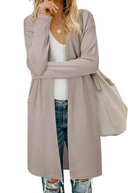 OUGES Damen Langarm StrickjackeLang Leicht Cardigan Casual Strickmantel mit Taschen（Kamel，S） von OUGES