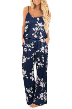 OUGES Damen Sommer Ärmellos Jumpsuit Blumen Overall Lang Hosenanzug Casual Playsuit Romper mit Taschen(FLoral05,M) von OUGES