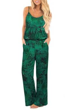 OUGES Damen Sommer Ärmellos Jumpsuit Blumen Overall Lang Hosenanzug Casual Playsuit Romper mit Taschen(FLoral07,L) von OUGES