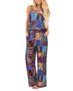 OUGES Damen Sommer Ärmellos Jumpsuit Blumen Overall Lang Hosenanzug Casual Playsuit Romper mit Taschen(FLoral08,S) von OUGES