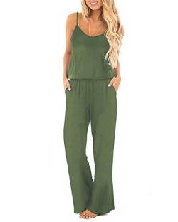 OUGES Damen Sommer Ärmellos Jumpsuit Overall Lang Hosenanzug Casual Playsuit Romper mit Taschen(Grün,L) von OUGES