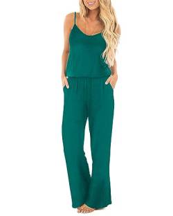 OUGES Damen Sommer Ärmellos Jumpsuit Overall Lang Hosenanzug Casual Playsuit Romper mit Taschen(Grün397,M) von OUGES