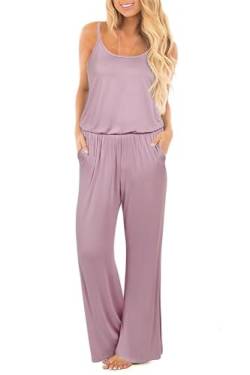 OUGES Damen Sommer Ärmellos Jumpsuit Overall Lang Hosenanzug Casual Playsuit Romper mit Taschen(Helles Lila,M) von OUGES