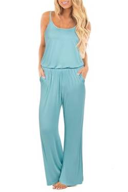 OUGES Damen Sommer Ärmellos Jumpsuit Overall Lang Hosenanzug Casual Playsuit Romper mit Taschen(Hellgrün,XXL) von OUGES