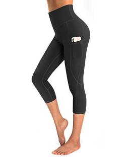 OUGES Damen Sport Leggings 3/4 High Waist Capris Leggins Yogahose Blickdichte Sporthose mit Taschen (Schwarz-20inch,S) von OUGES