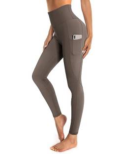 OUGES Damen Sport Leggings High Waist Leggins Yogahose Blickdichte Sporthose mit Taschen (Grau-01,L) von OUGES