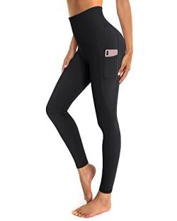 OUGES Damen Sport Leggings High Waist Leggins Yogahose Blickdichte Sporthose mit Taschen (Schwarz,XXL) von OUGES