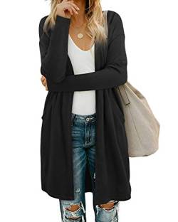 OUGES Damen Strickjacke Lang Leicht Cardigan Strickmantel mit Taschen(Schwarz,L) von OUGES