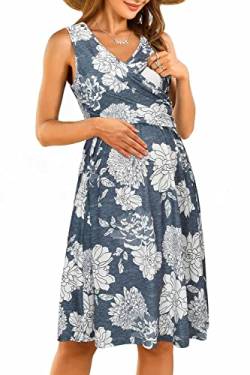 OUGES Damen V-Ausschnitt Ärmellos Sommer Blumen Umstandskleider Stillkleid mit Taschen(Floral18-315,M) von OUGES