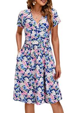 OUGES Damen V-Ausschnitt Kurzarm Sommer Blumen Umstandskleider Stillkleid mit Taschen(Floral A,XL) von OUGES