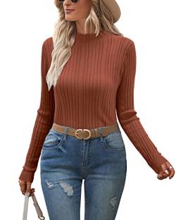 OUGES Pullover Damen Rollkragenpullover Langarm Pulli Winter Rolli Langarmshirt Eng Oberteile mit Stehkragen(Kaffee,L) von OUGES