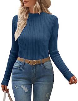 OUGES Pullover Damen Rollkragenpullover Langarm Pulli Winter Rolli Langarmshirt Eng Oberteile mit Stehkragen(Ozean Blau,L) von OUGES