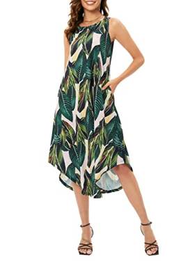 OUGES Sommerkleid Damen Boho Lang Kleid Midi Kleider Casual Maxikleid Strandkleid mit Taschen(Floral01,L) von OUGES
