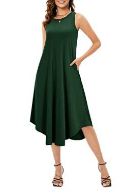 OUGES Sommerkleid Damen Boho Lang Kleid Midi Kleider Casual Maxikleid Strandkleid mit Taschen(Grün,M) von OUGES