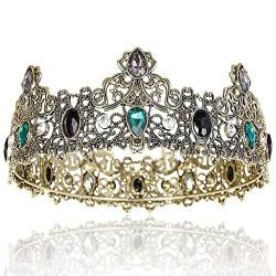 OUHUAN Kronen für MäNner Metall, Vintage Volle KöNigliche Kronen mit GrüNem Strass, Herren Geburtstag Tiaras, Absolvierung Party Kronen von OUHUAN