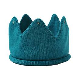 OULII Baby Geburtstag Krone Stirnband Hut Krone Strickmütze Kopfschmuck Partyhüte Baby Taufe Deko (Blau) von OULII