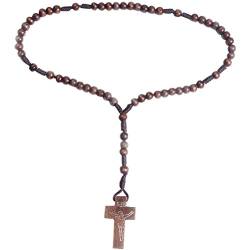 OULII Holz Kreuz Kette Kreuzkette Halskette Rosenkranz mit Anhänger Damen Herren Schmuck (Kaffee) von OULII
