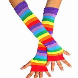 OULII Regenbogen Streifen Arm Wärmer Bunte Fingerlose Handschuhe Hülse für Frauen Mädchen von OULII